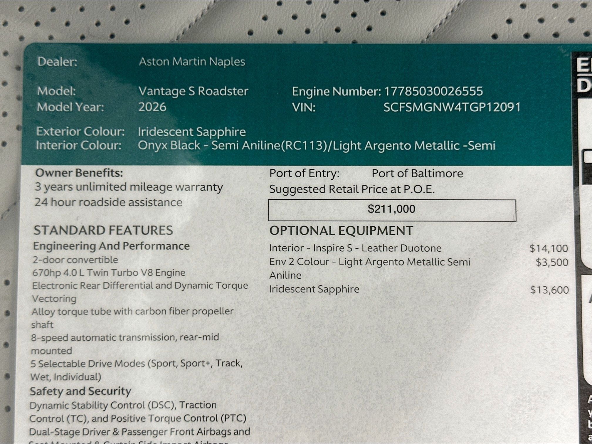 2026 Aston Martin Vantage S Roadster