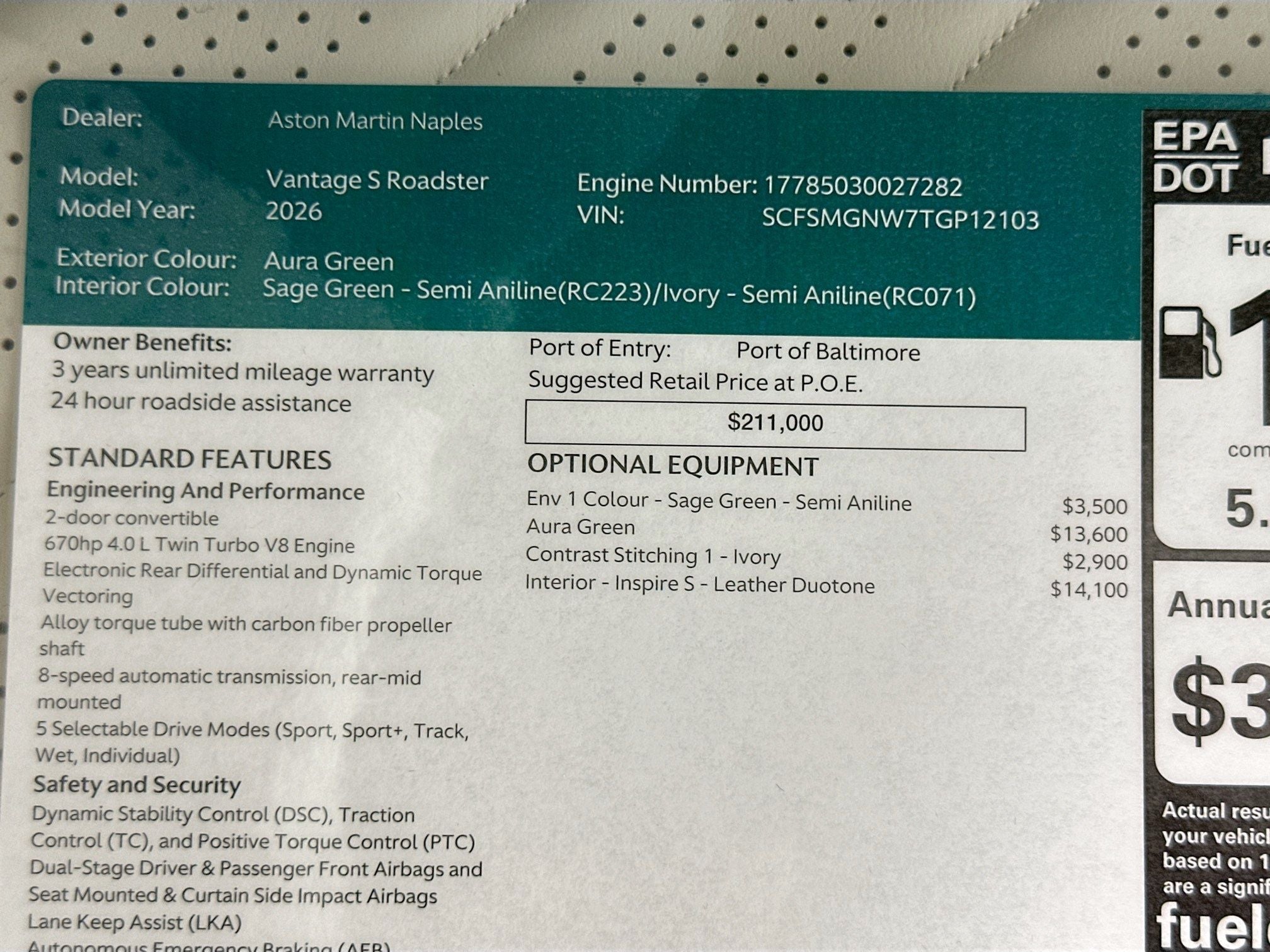 2026 Aston Martin Vantage S Roadster