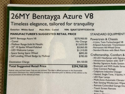 2026 Bentley Bentayga Azure