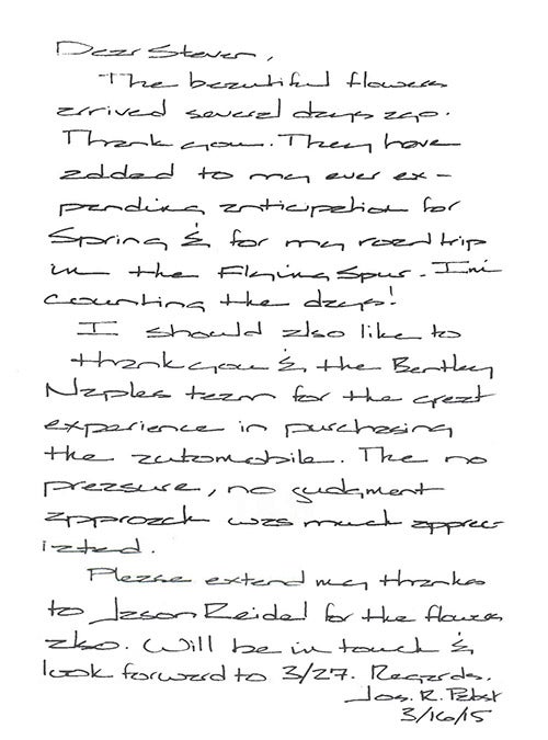 Jos. R. Pebst Thank You note