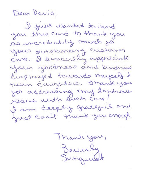 Beverly Sunquist Thank You note