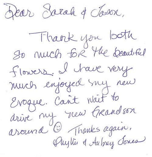 Phillis & Aubrey Thank you note