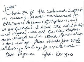 Thank you note - Cancer Alliance Naples